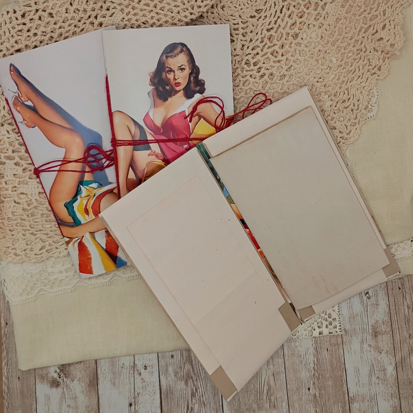 Red Traveler's Notebook Inserts, 3 Vintage Pin-up Girl Handmade Notebooks