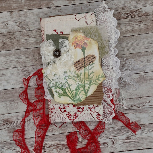 Red Embellished Junk Journal: Flowers, Birds and Butterflies