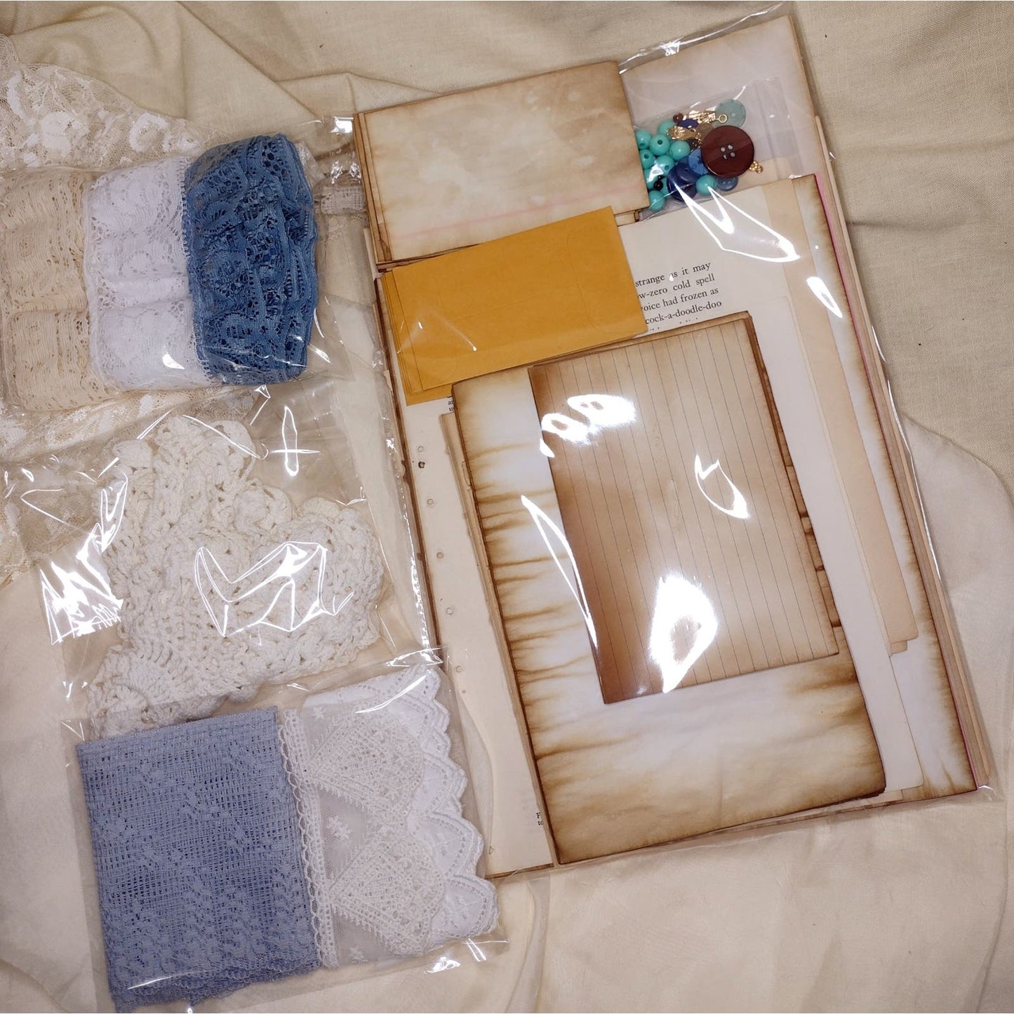 Tea Dyed Blue Junk Journal Bundle, Craft Supply Pack, Paper Crafting Kit, Mixed Media Lot