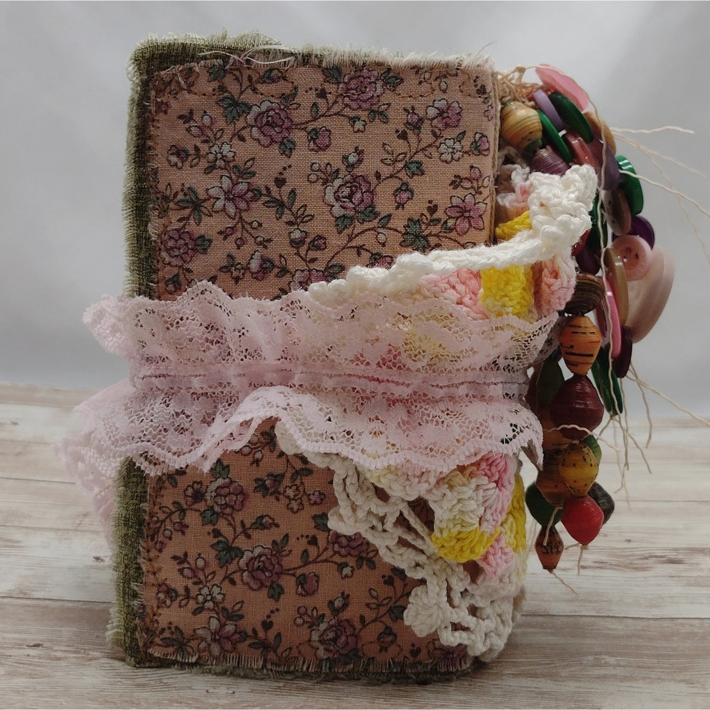 Small Pink Floral Junk Journal, Handmade Recycled Journal, Chunky Junk Journal