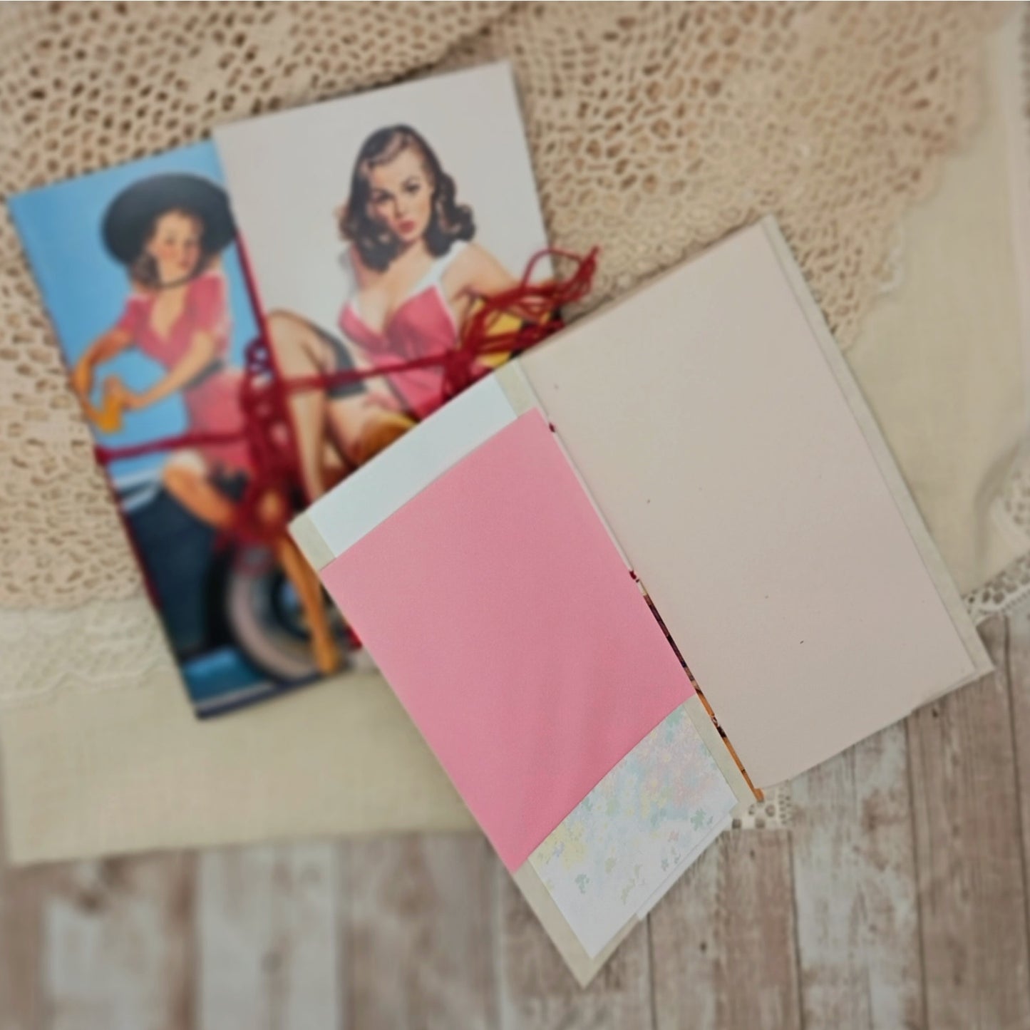 Red Traveler's Notebook Inserts, 3 Vintage Pin-up Girl Handmade Notebooks