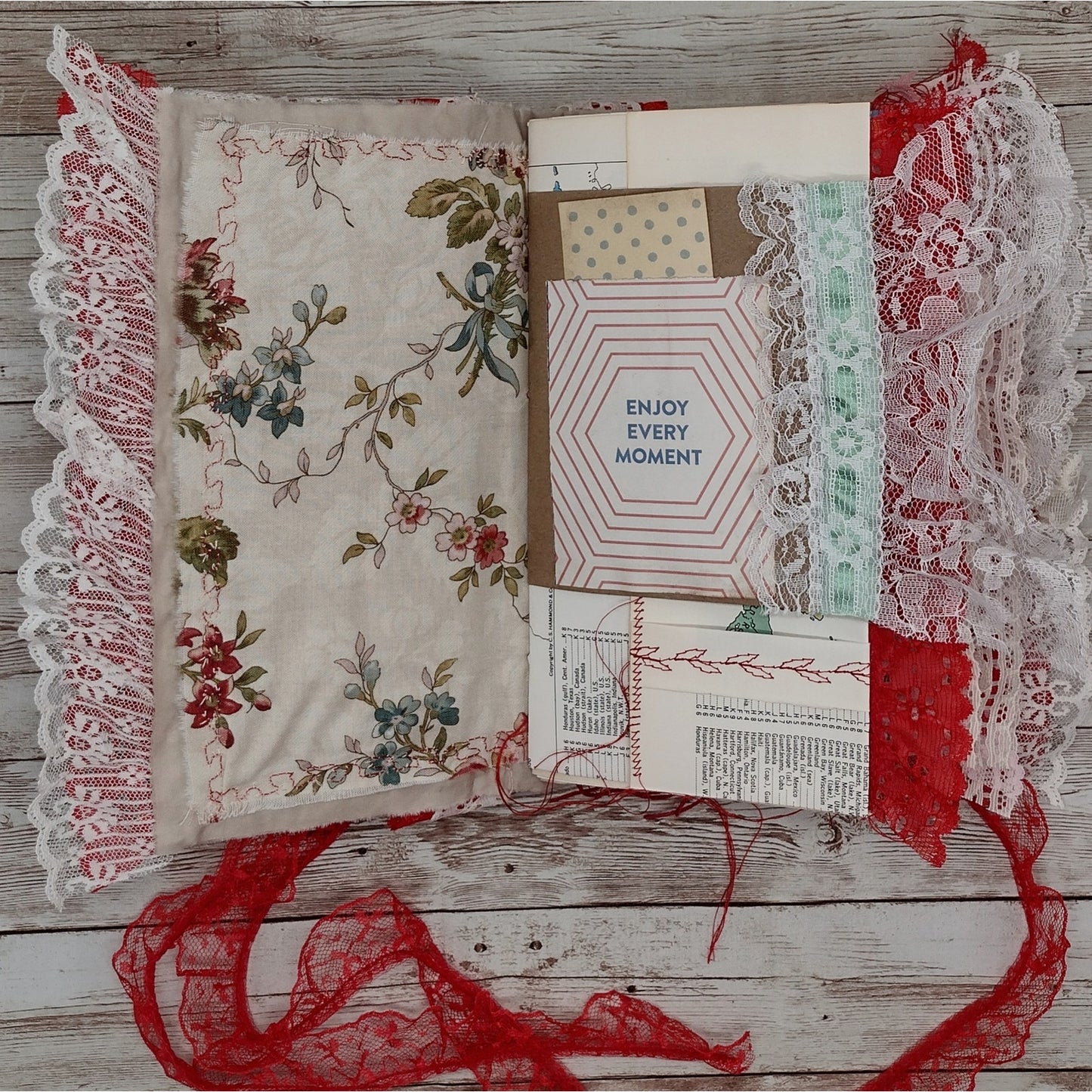 Red Embellished Junk Journal: Flowers, Birds and Butterflies (Lucky)