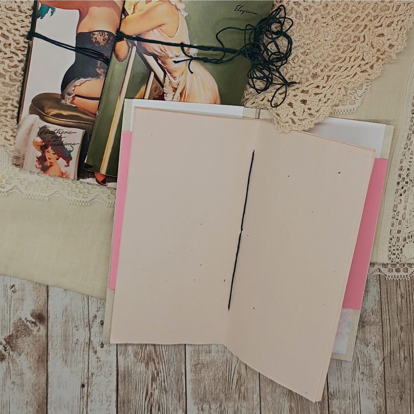 Green Traveler's Notebook Inserts, 3 Vintage Pin-up Girl Handmade Notebooks