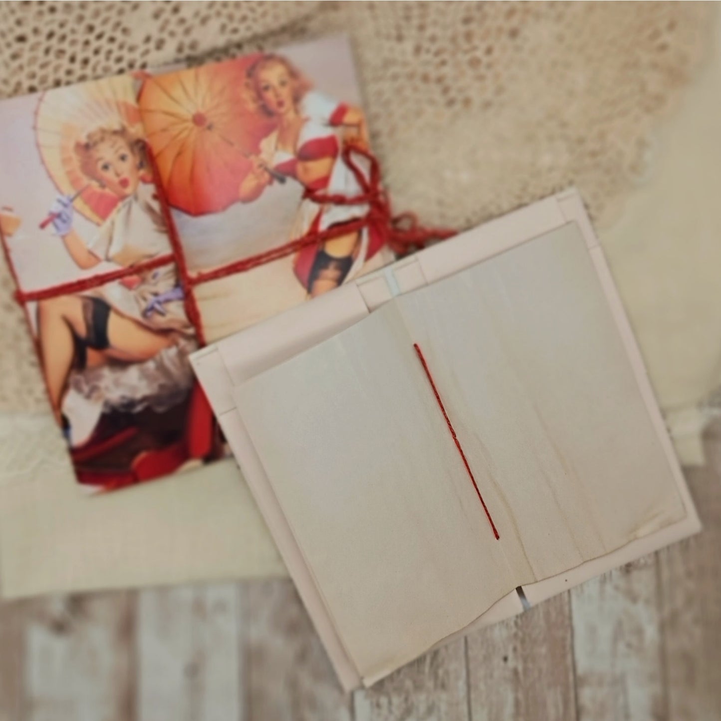 Orange Traveler's Notebook Inserts, 3 Vintage Pin-up Girl Handmade Notebooks