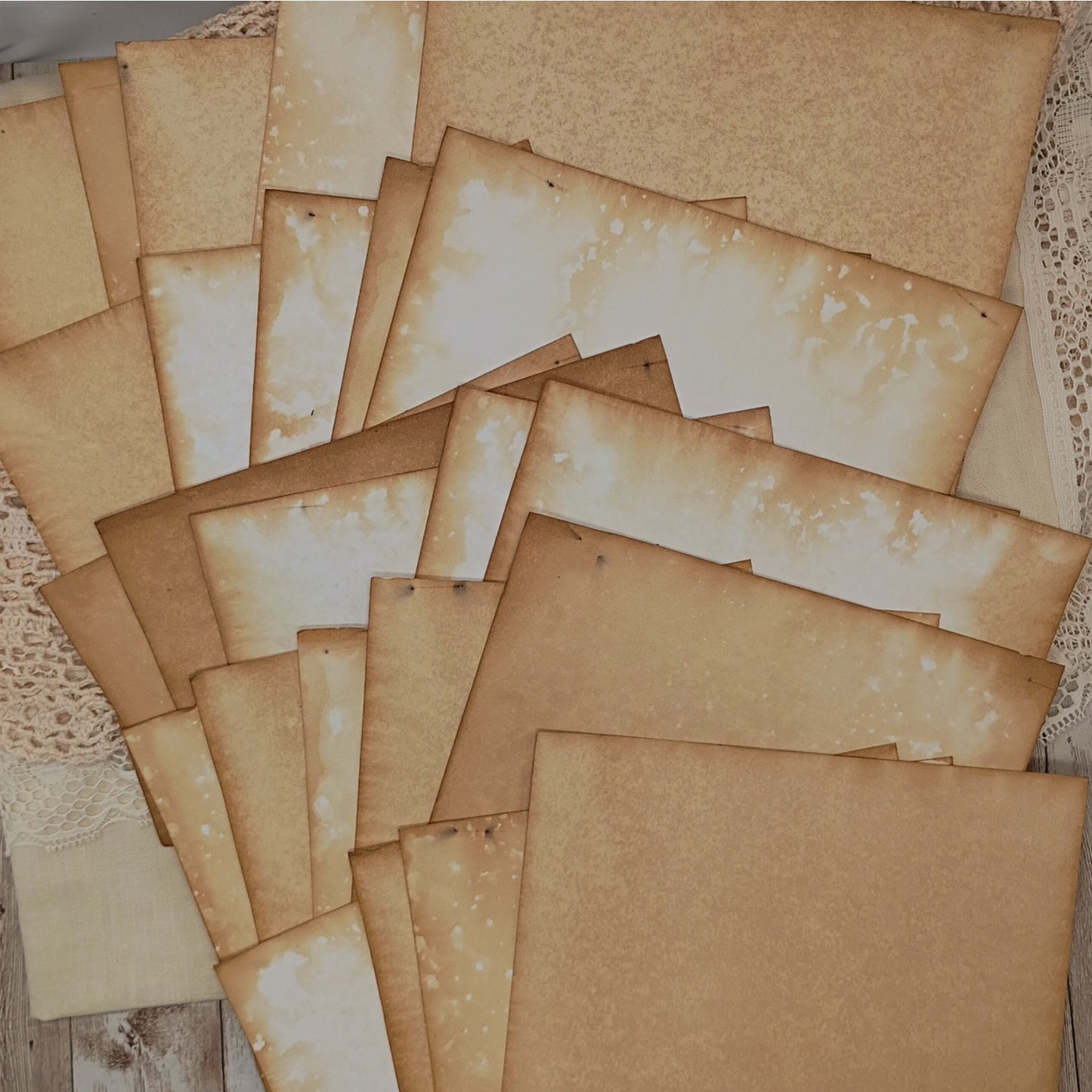 25 Heavy Weight Tea Stained 8.5"x11" Dyed Papers, Rustic Antiqued Cardstock