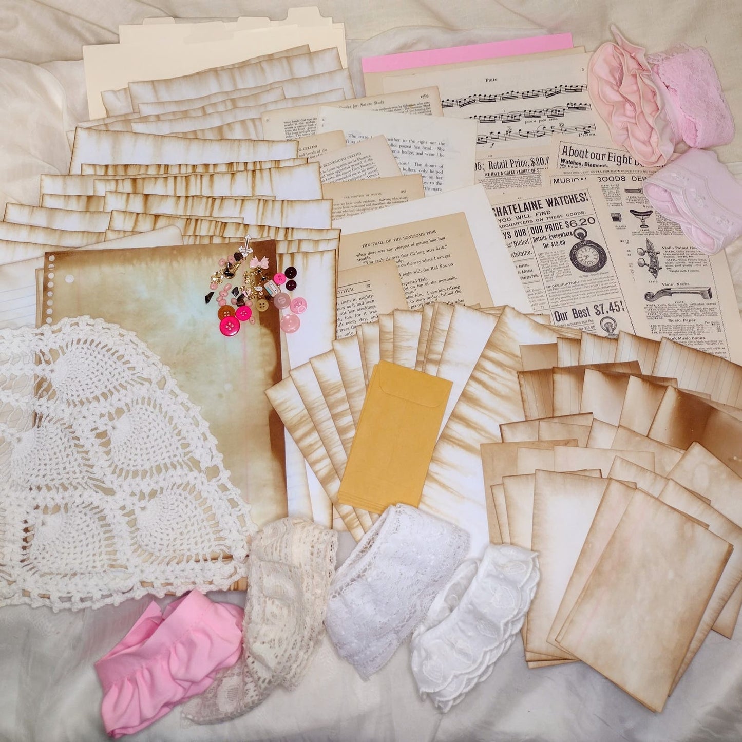 Tea Dyed Pink Junk Journal Bundle, Craft Supply Pack, Paper Crafting Kit, Mixed Media Lot