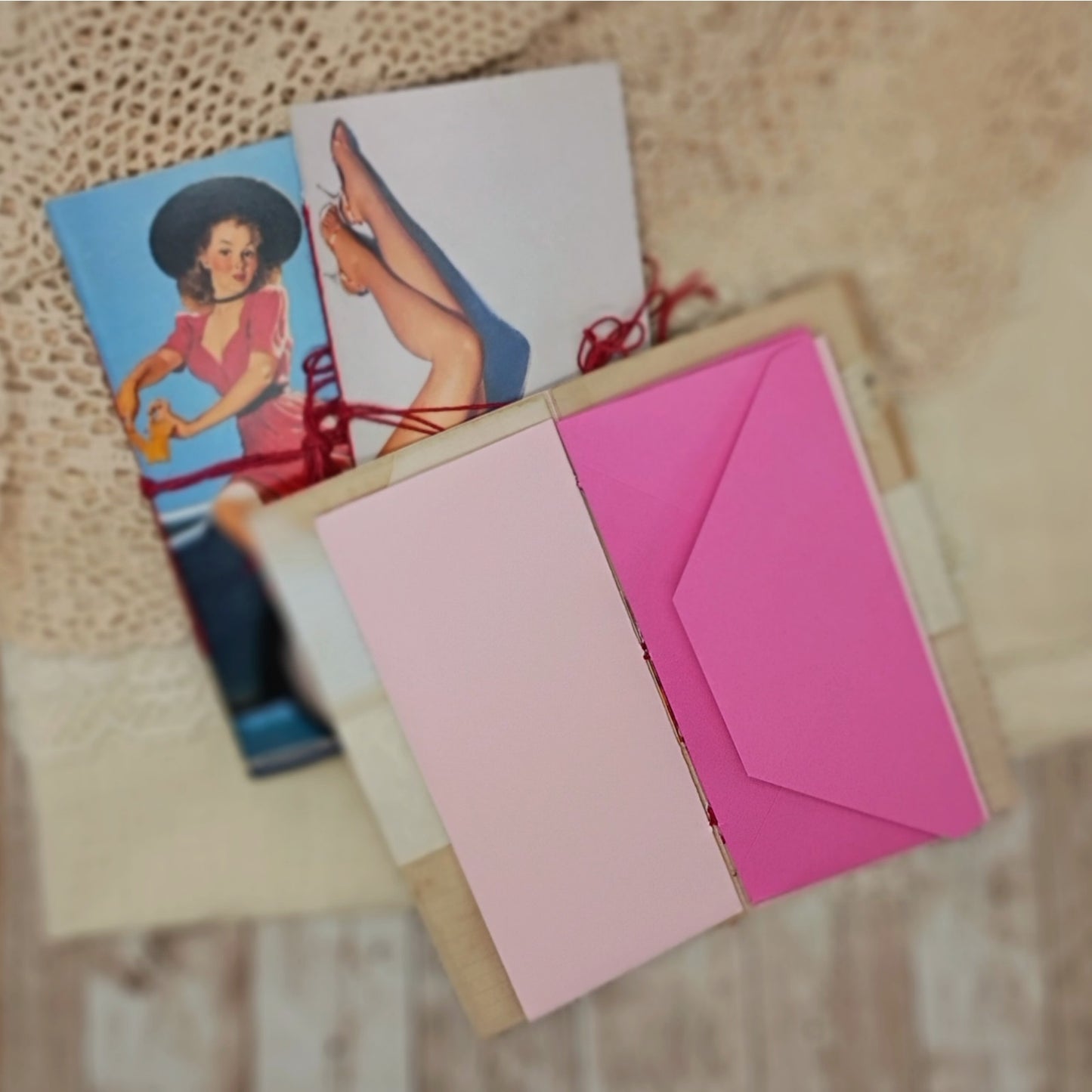 Red Traveler's Notebook Inserts, 3 Vintage Pin-up Girl Handmade Notebooks