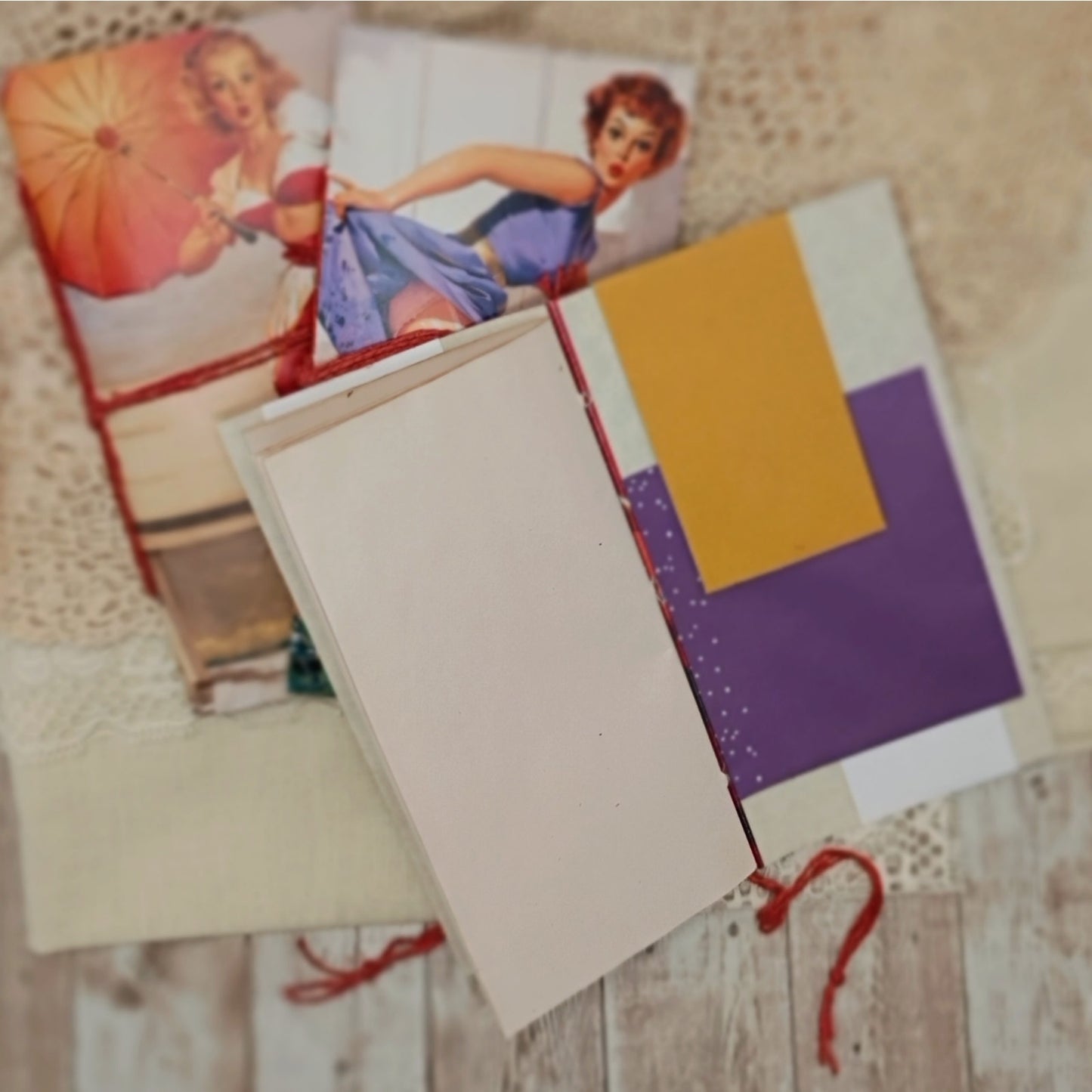 Orange Traveler's Notebook Inserts, 3 Vintage Pin-up Girl Handmade Notebooks