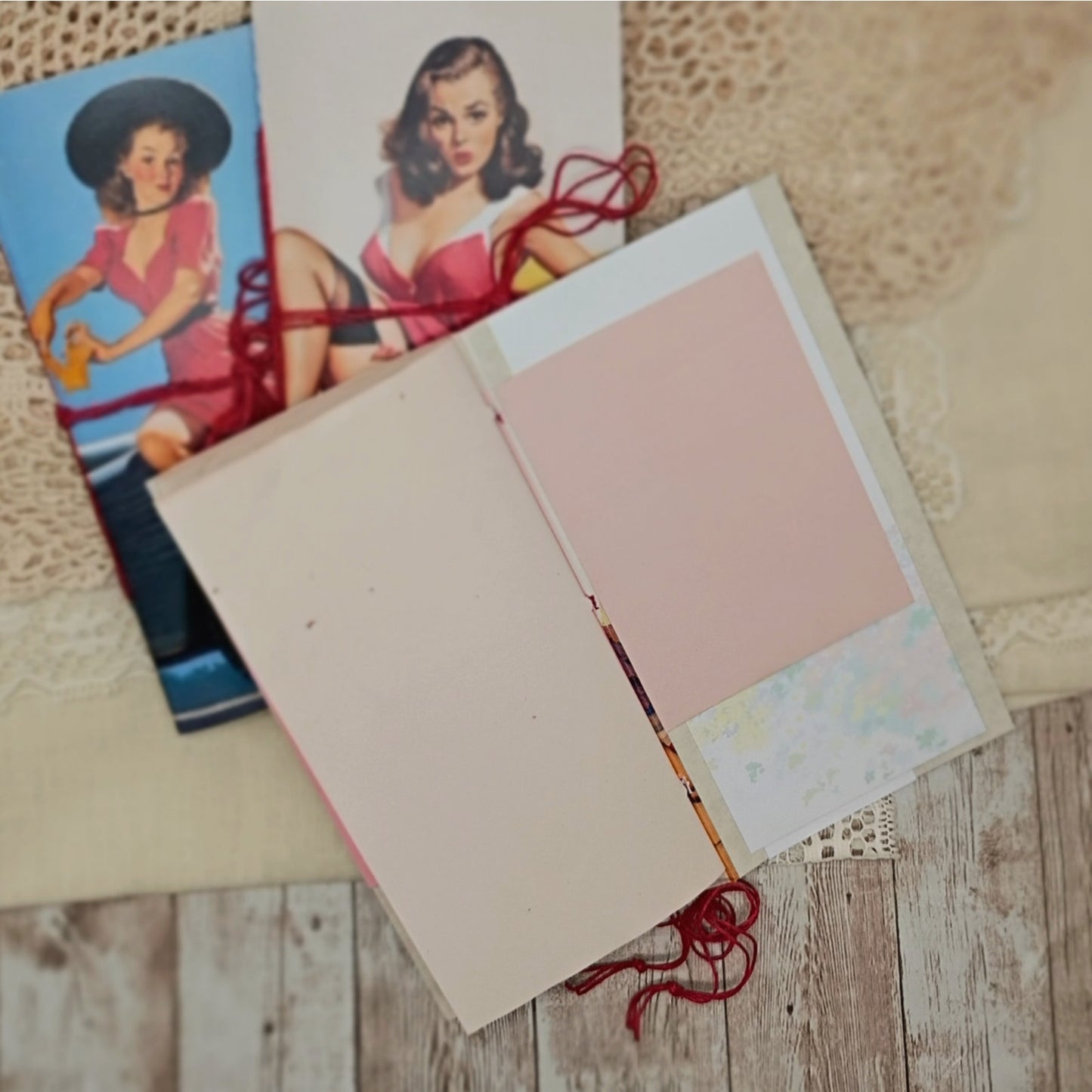 Red Traveler's Notebook Inserts, 3 Vintage Pin-up Girl Handmade Notebooks