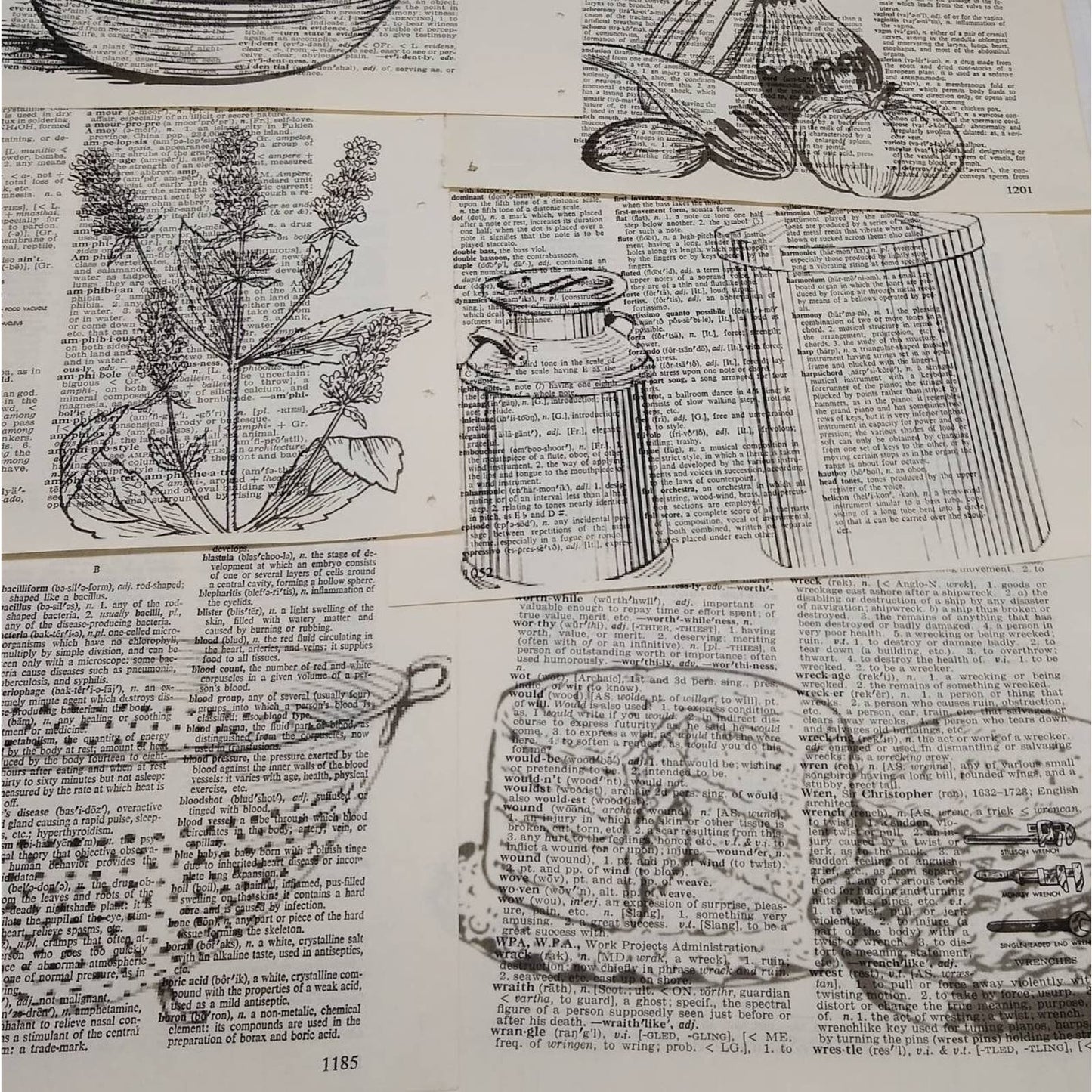 Cooking Vintage Dictionary Prints, Food Prints, Book Page Prints, Kitchen Decor, Repurposed Book Craft