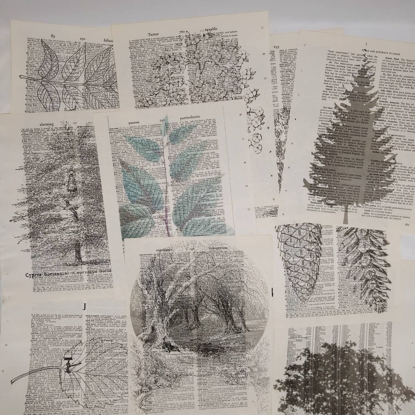 Tree Vintage Dictionary Prints, Flora Prints, Book Page Prints, Nature Decor, Repurposed Book Craft