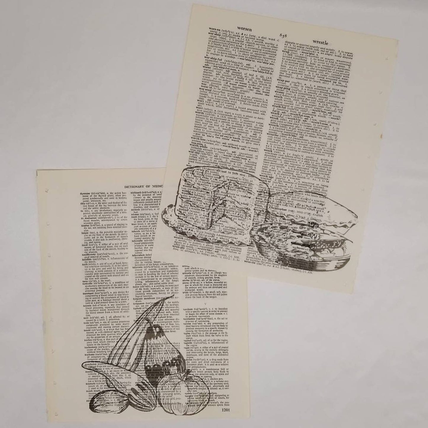 Cooking Vintage Dictionary Prints, Food Prints, Book Page Prints, Kitchen Decor, Repurposed Book Craft