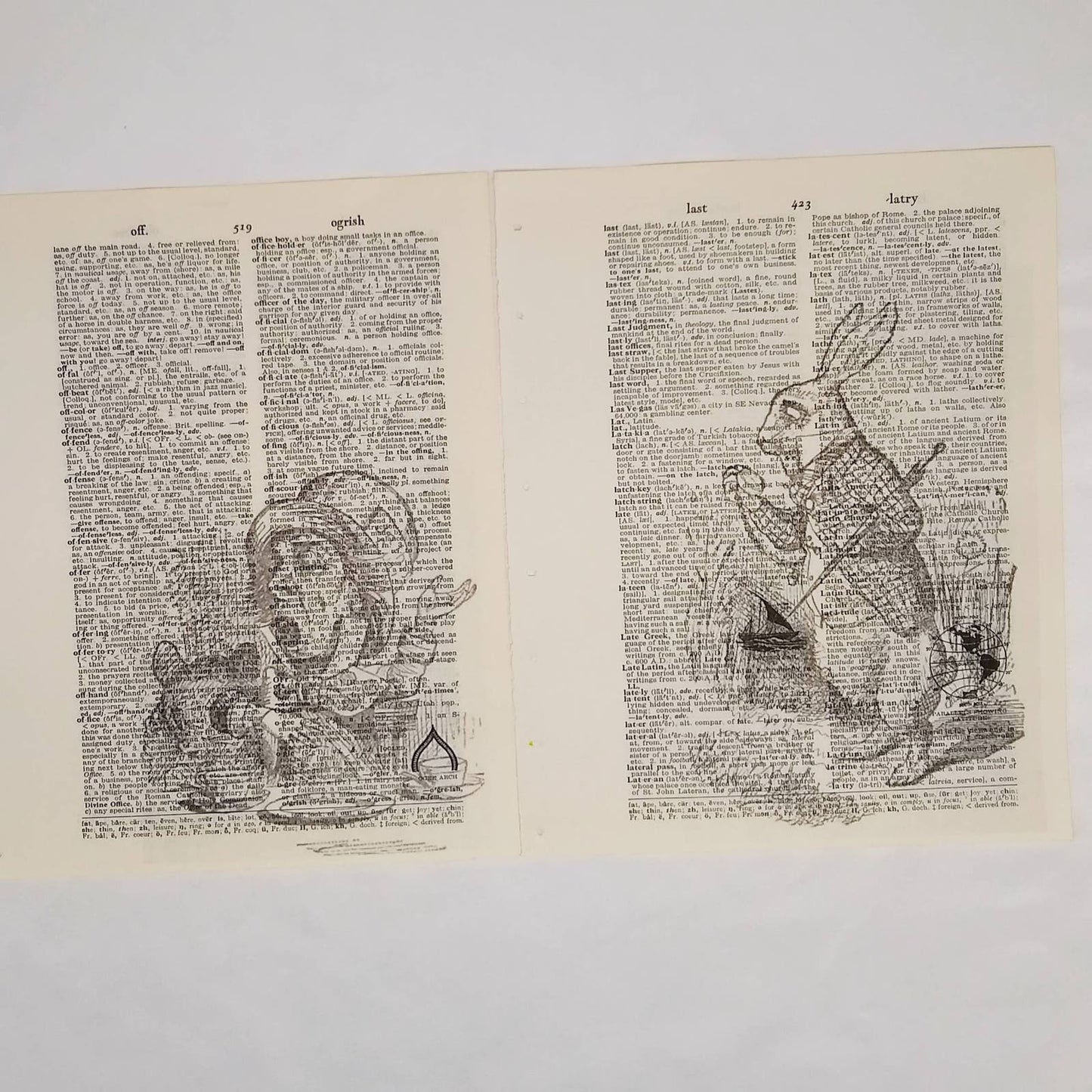 Alice in Wonderland Vintage Dictionary Prints, Through the Looking Glass Prints
